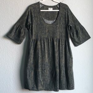 Pact Revive Flutter Sleeve Dress Green Snake Print Organic Cotton Medium